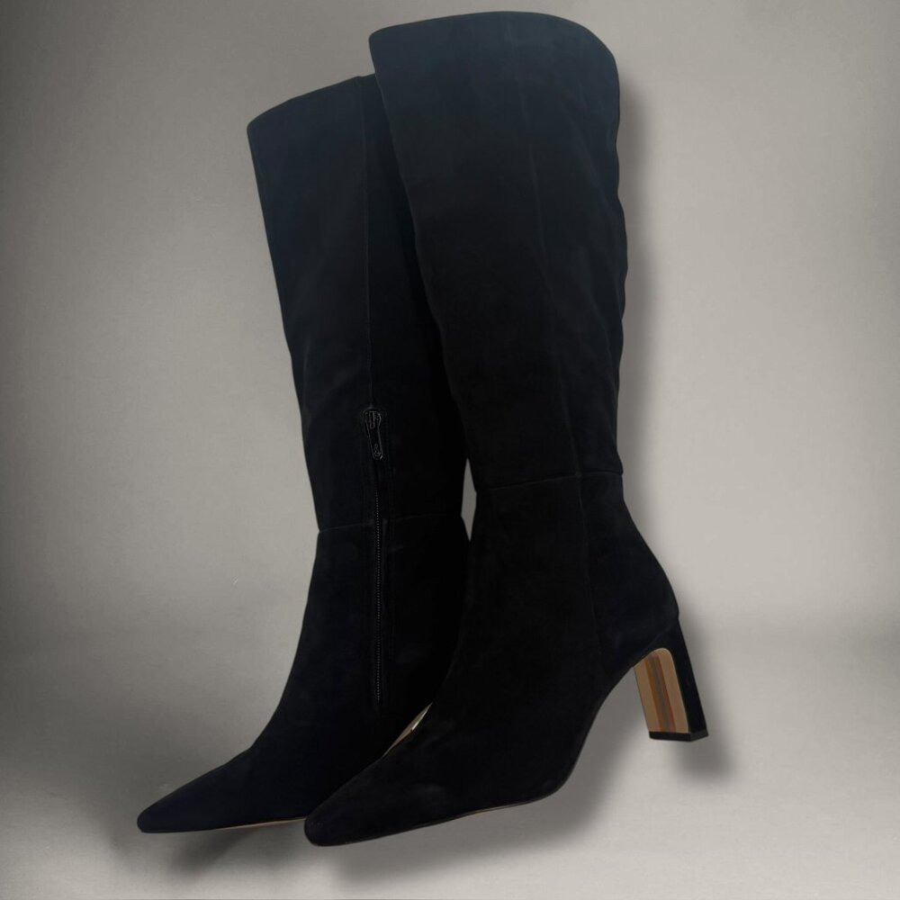 Sam Edelman Issabel Black Suede Knee High Boots US 8M Block‎ Heel